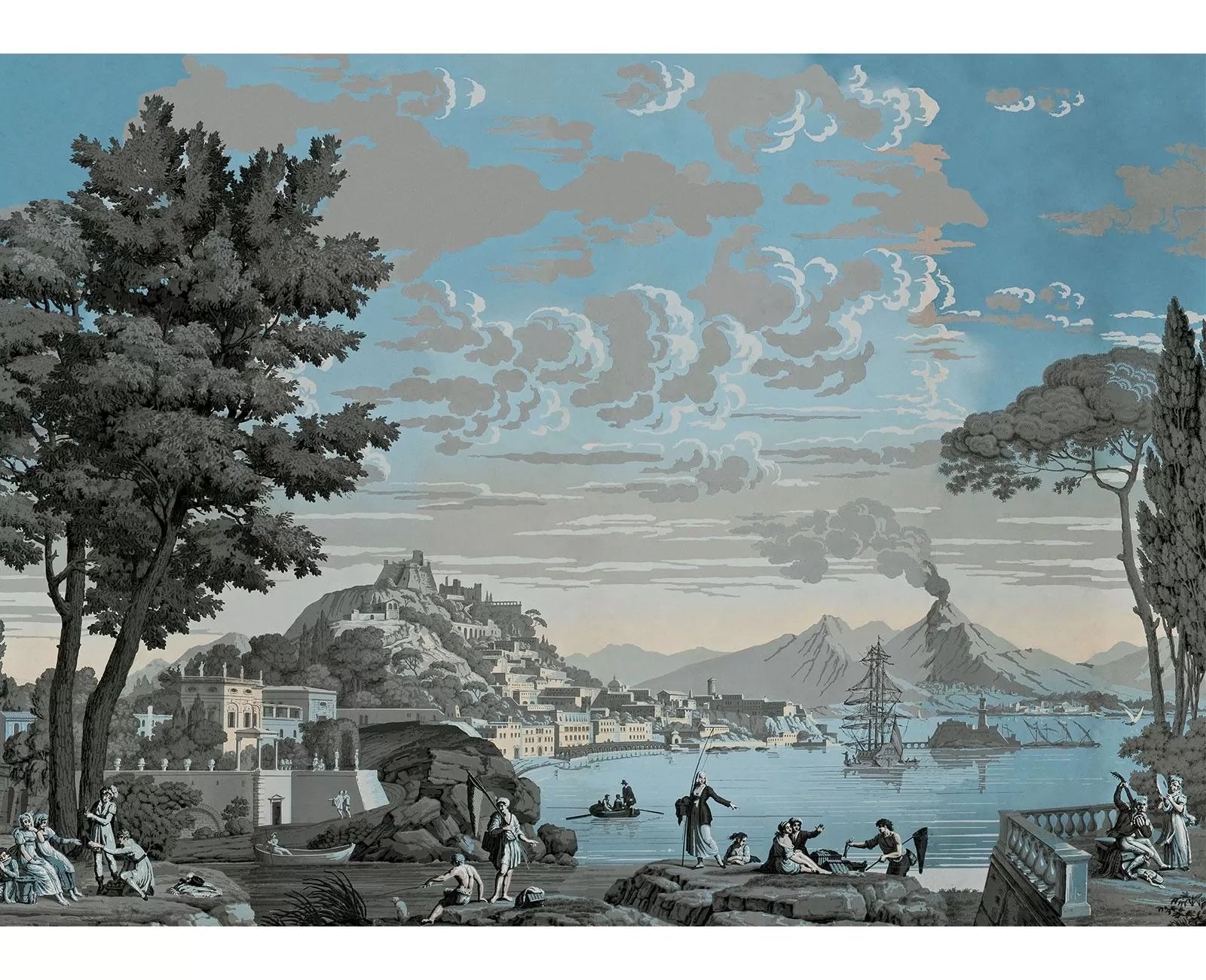 Le Grand Siecle: Views From Italy Wallpaper In Celestial Blue