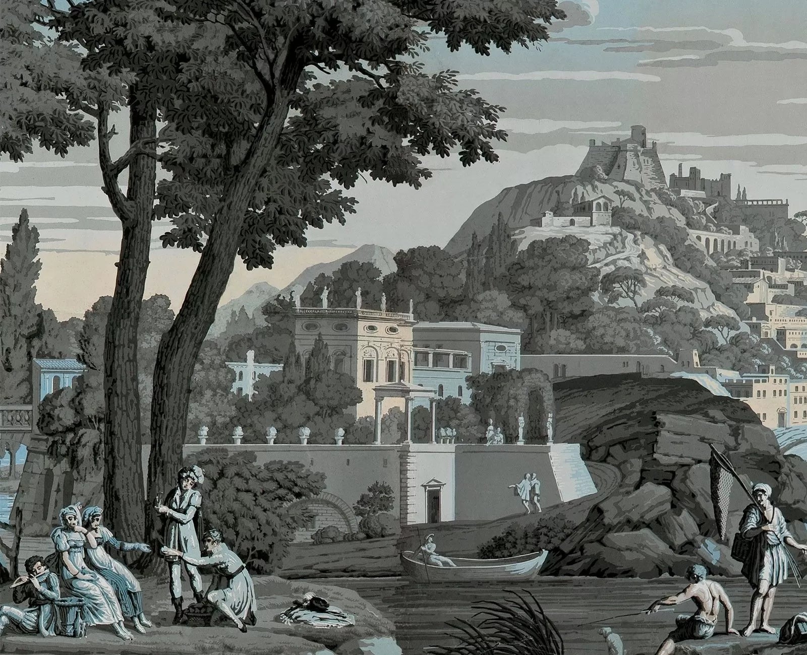 Le Grand Siecle: Views From Italy Wallpaper In Celestial Blue