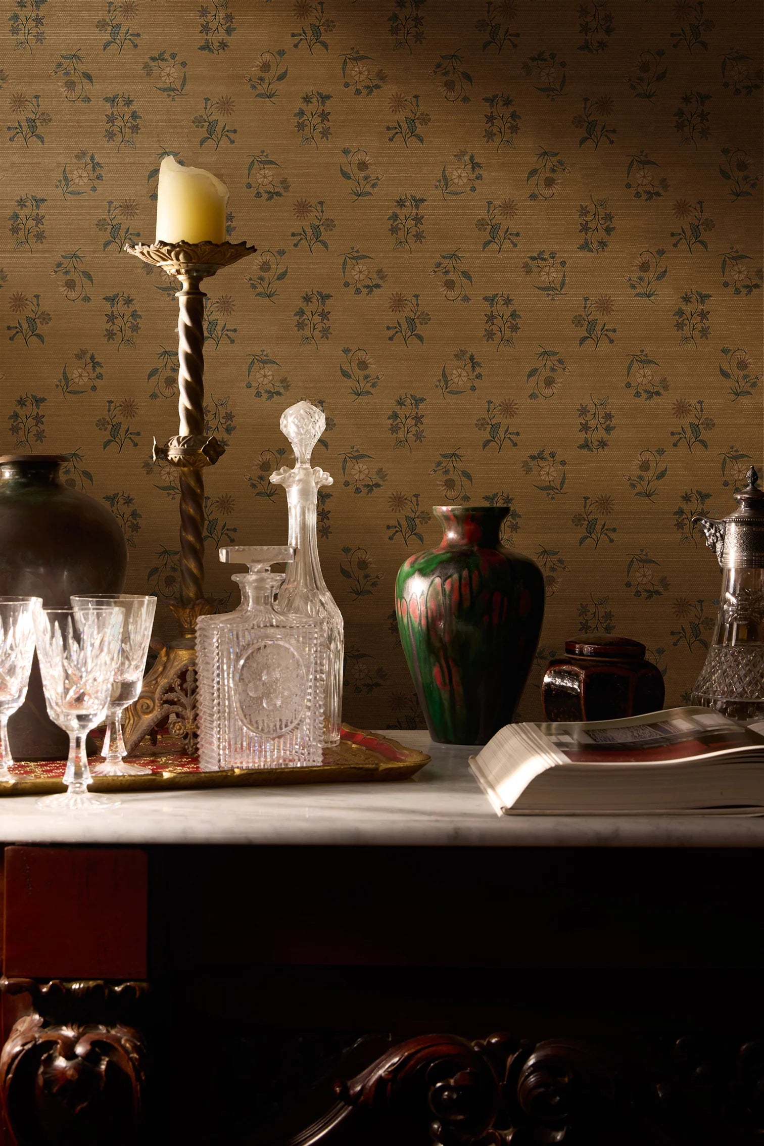 Floral Cascade Grasscloth