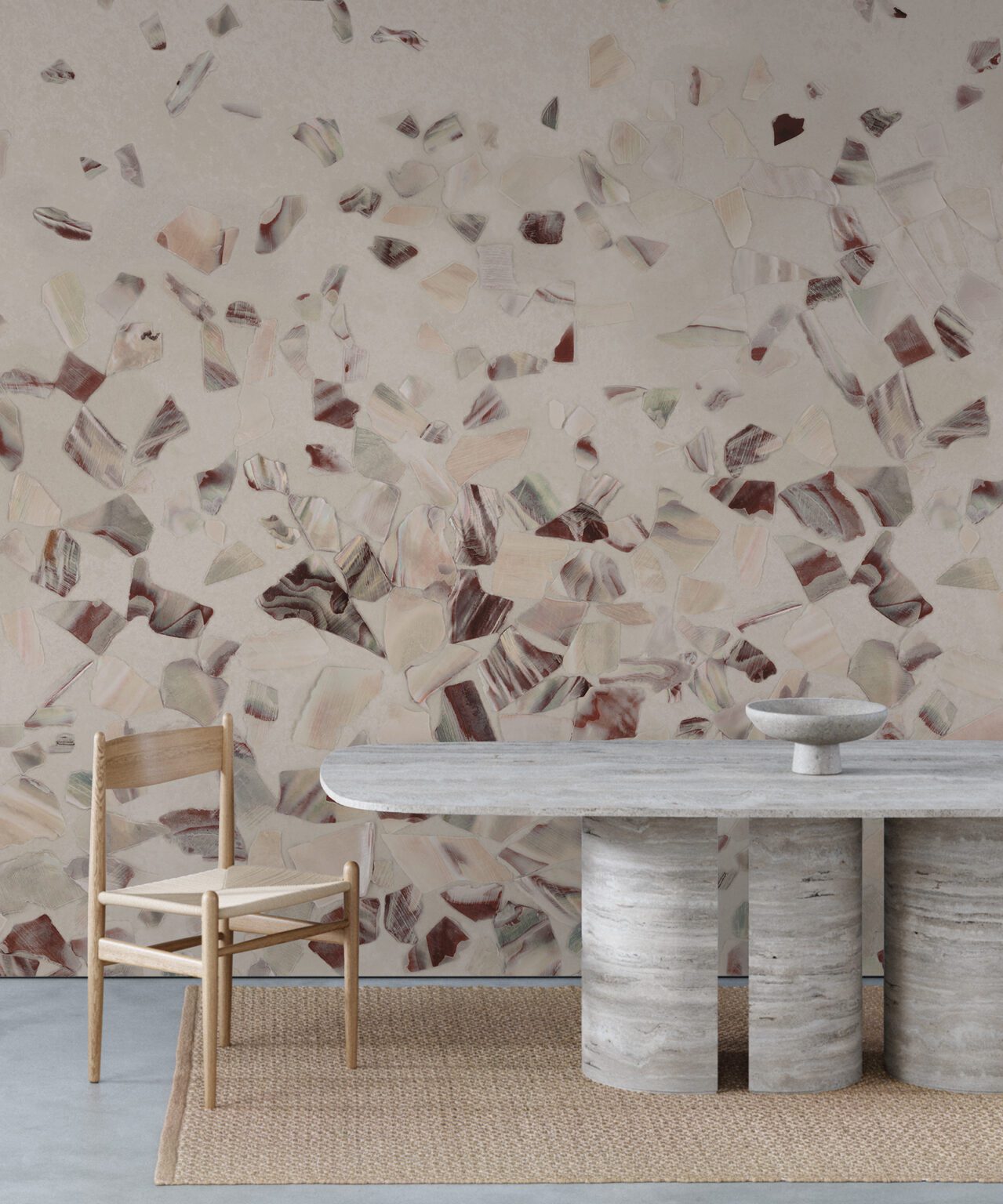 Calico Wallpaper: Abalone in Saltstone (installed)