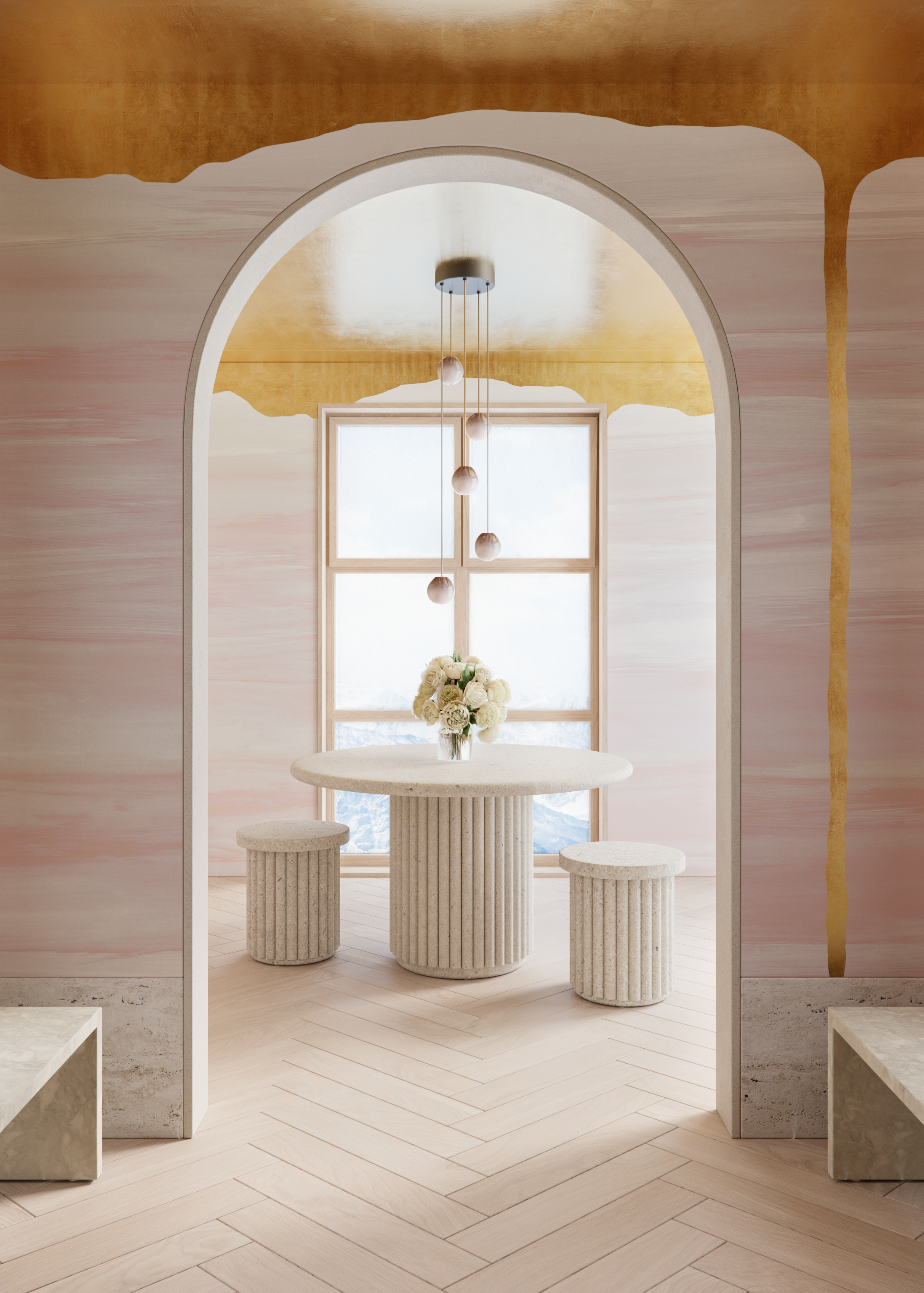 Calico Wallpaper:  Adorn in Aureate Installed on Ceiling