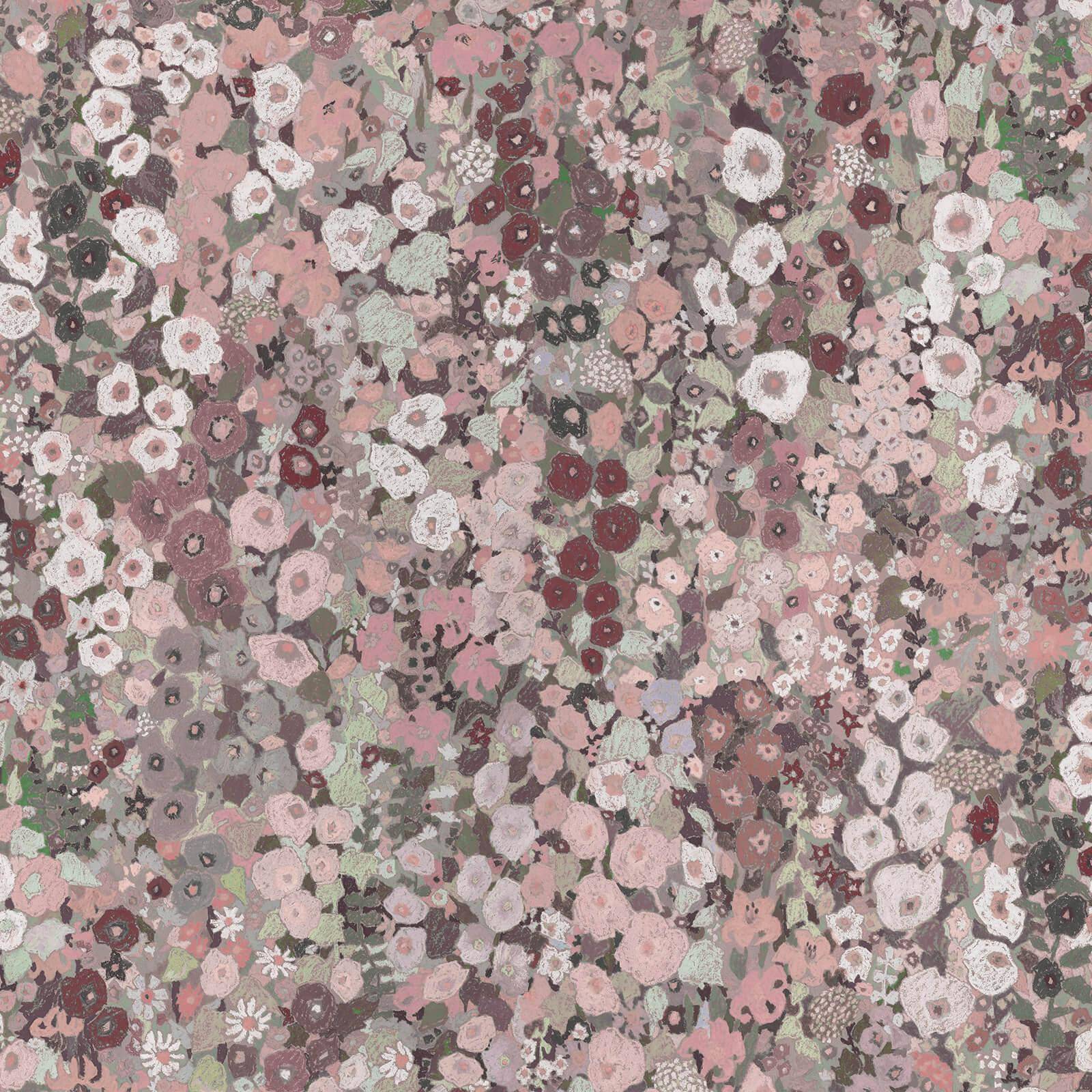 Floral pattern with small flowers in various colors on a brown background