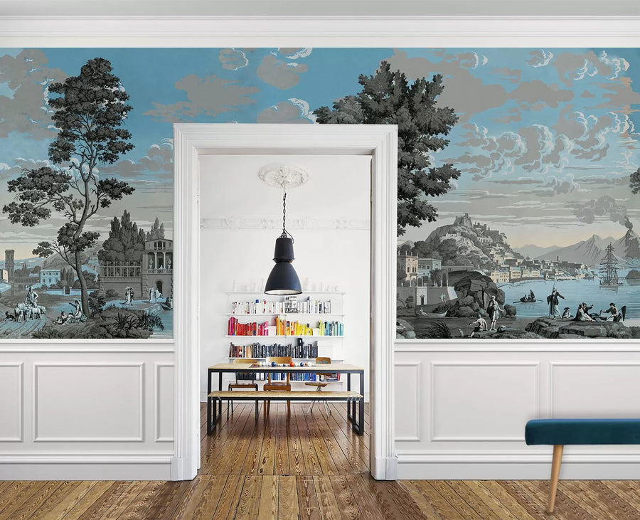 Le Grand Siecle: Views From Italy Wallpaper In Celestial Blue