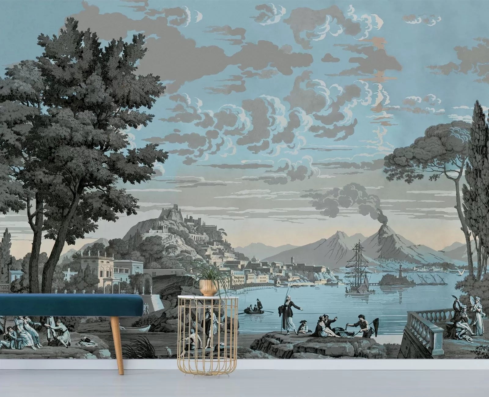 Le Grand Siecle: Views From Italy Wallpaper In Celestial Blue