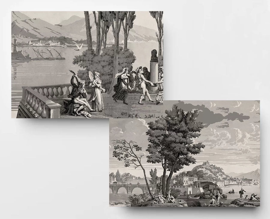 Le Grand Siecle: Views From Italy Wallpaper In Monochrome