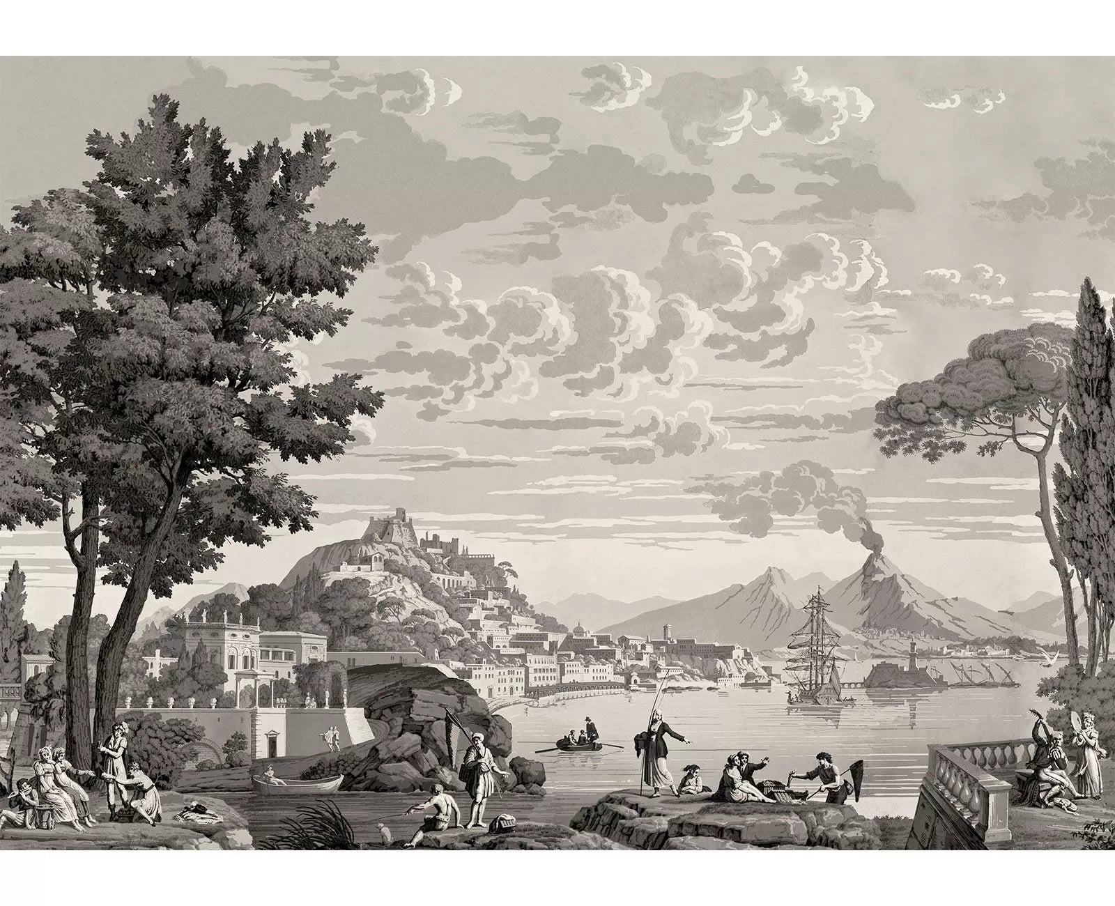 Le Grand Siecle: Views From Italy Wallpaper In Monochrome