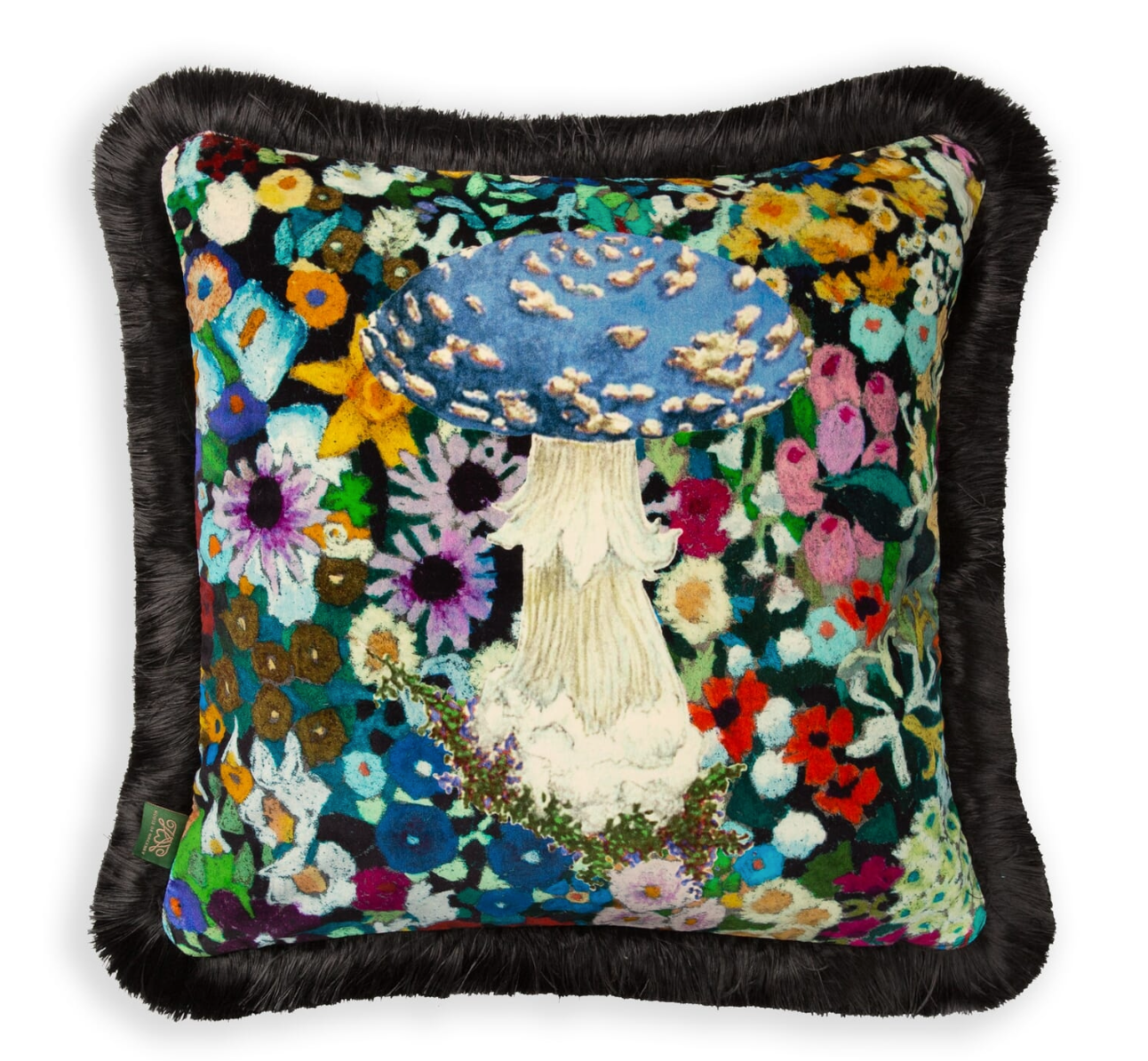 Woodstock Amanita Velvet Pillow Medium size with Fringe