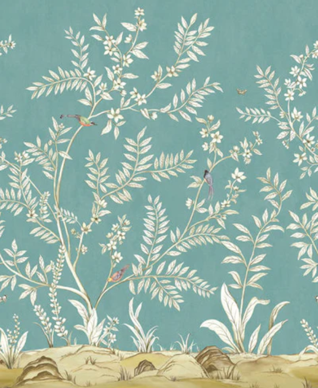 CUSTOM: DB30404M in Teal- Vining Beauty Mural - 390 SF
