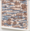 Patterned fabric with nature-themed design featuring animals and landscapes.