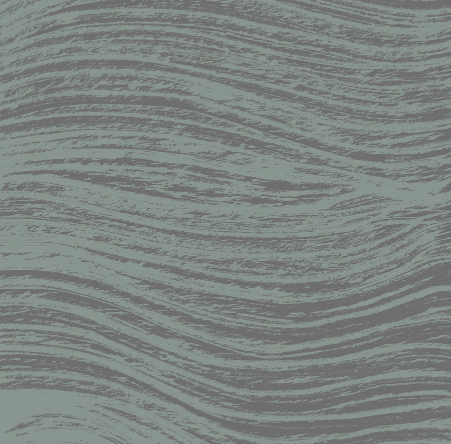 water lines is a giant mural that mimics waves in blue with off white swish lines