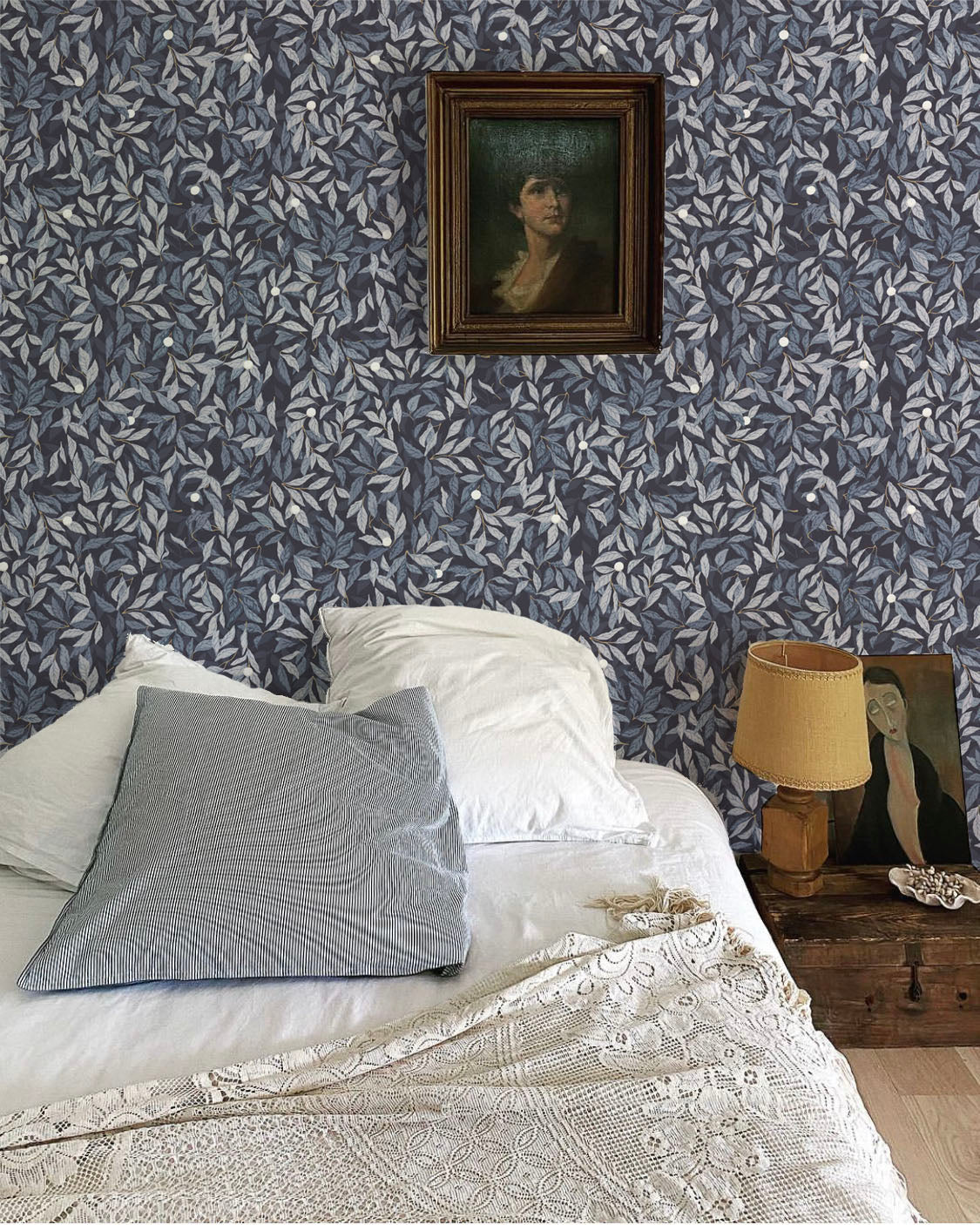 navy-small-leaf-wallpaper-bedroom-install.jpg