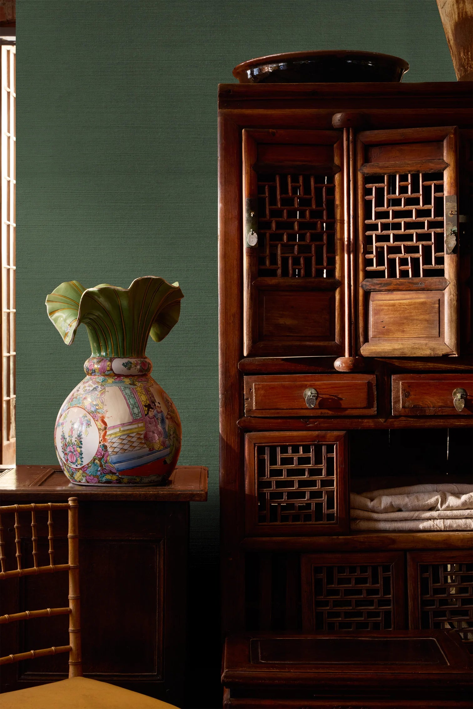 Quiet Green Grasscloth