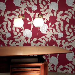Beige & White on Deep Red