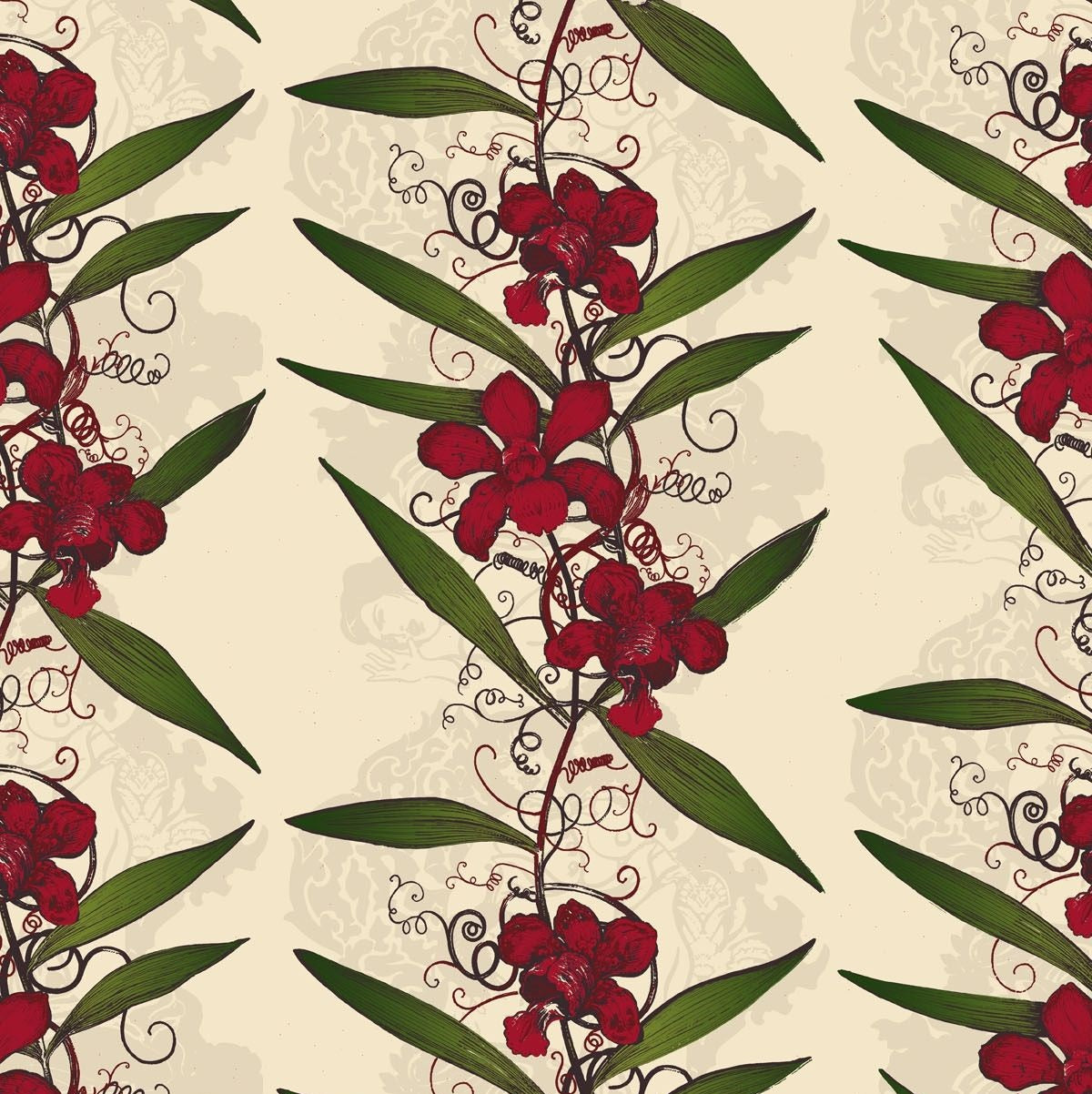 Deep Red & Green on Cream