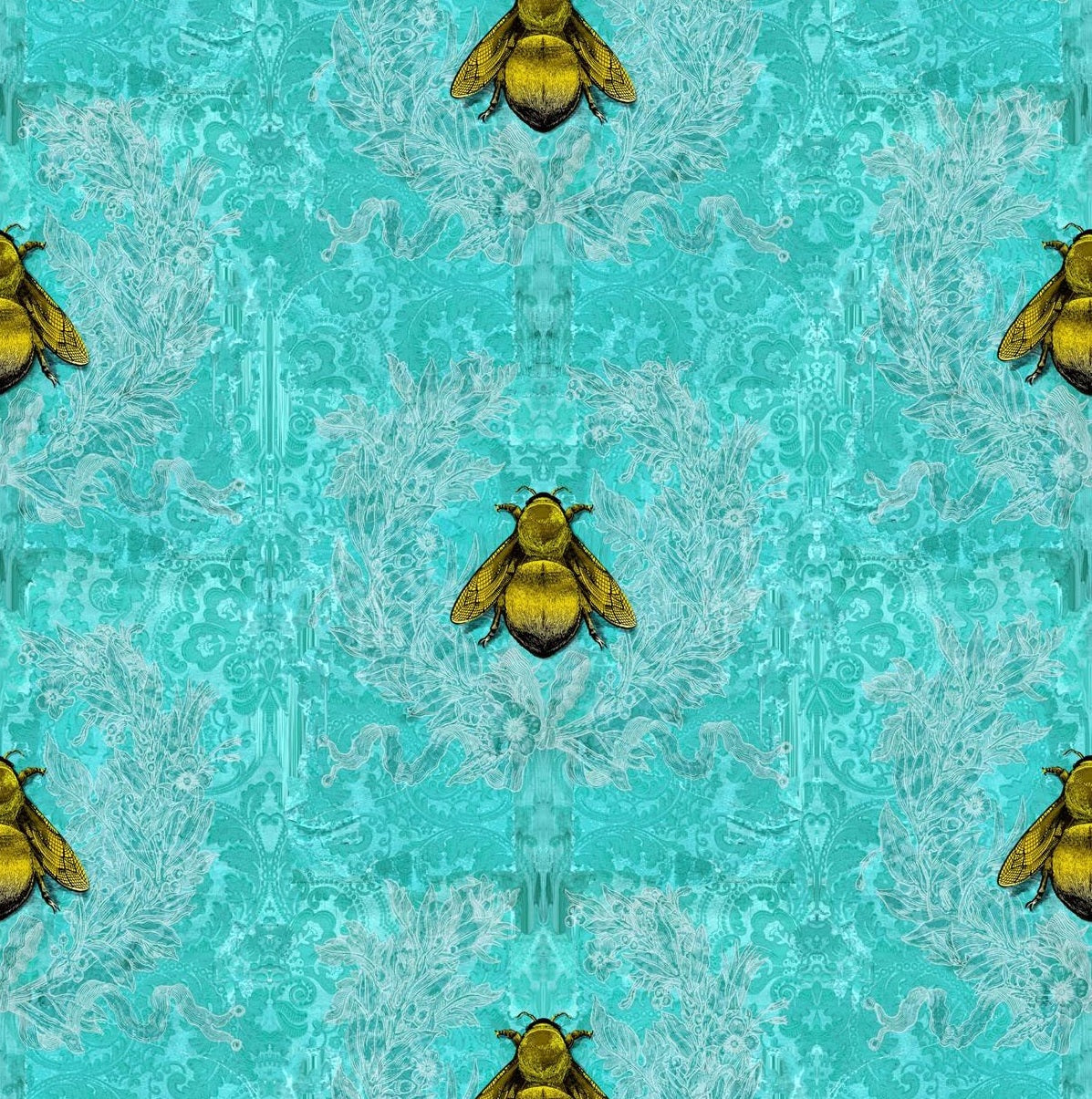 Gold Bees on Aqua