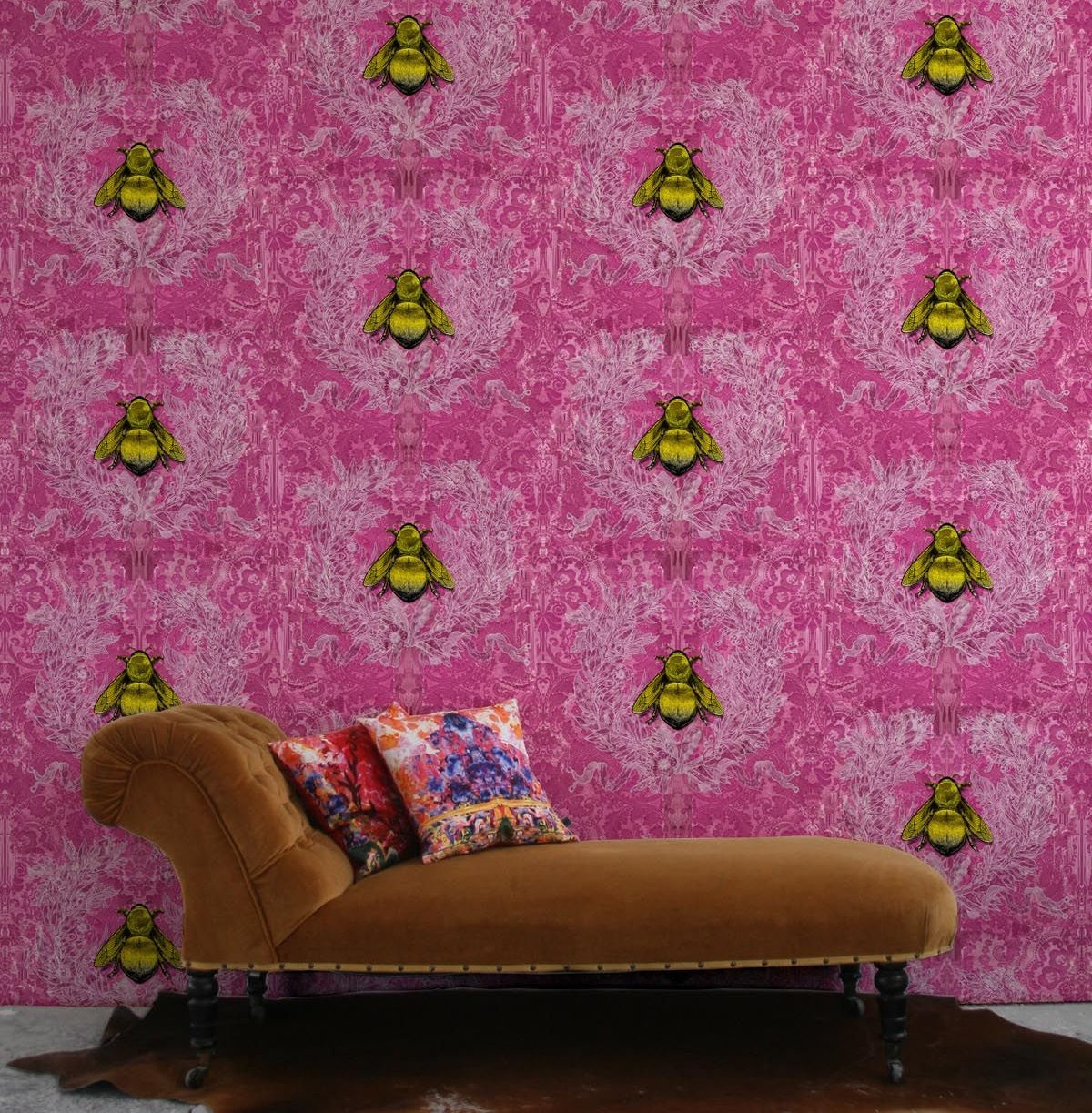 Gold Bees on Pink