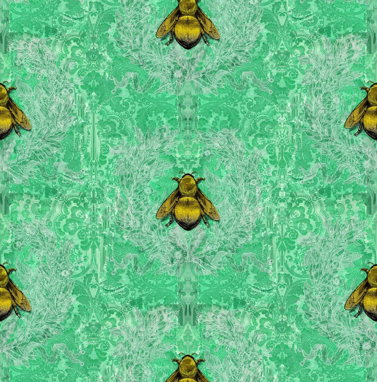Gold Bees on Green