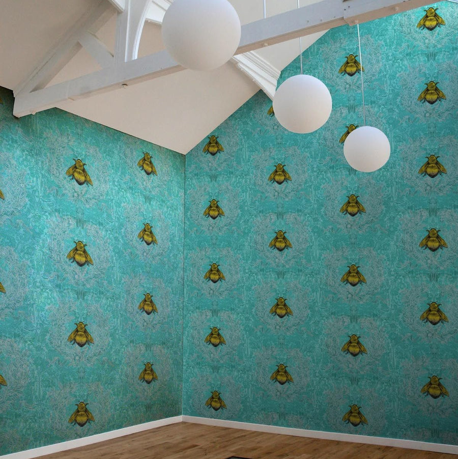 Gold Bees on Aqua