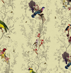 Multicolored Birds on Antique Yellow
