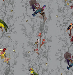 Multicolored Birds on Grey