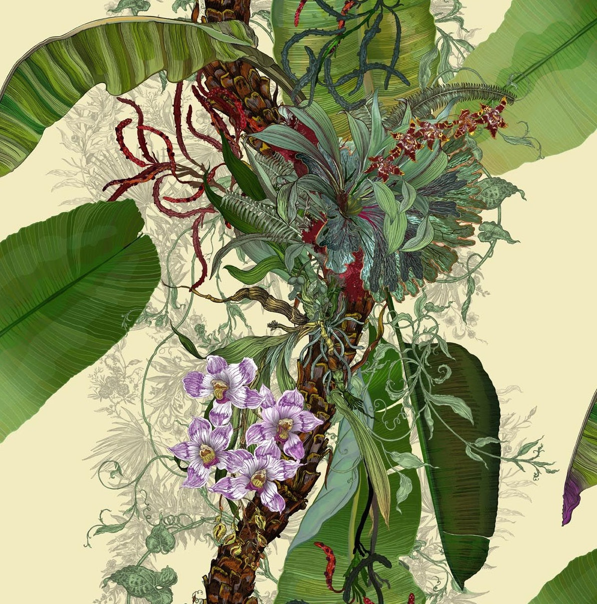 Green/Purple & Red on Cream