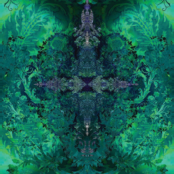 Tourmaline Damask Velvet Fabric Walnut Wallpaper