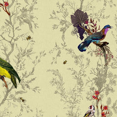 Multicolored Birds on Antique Yellow