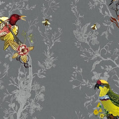 Multicolored Birds on Charcoal