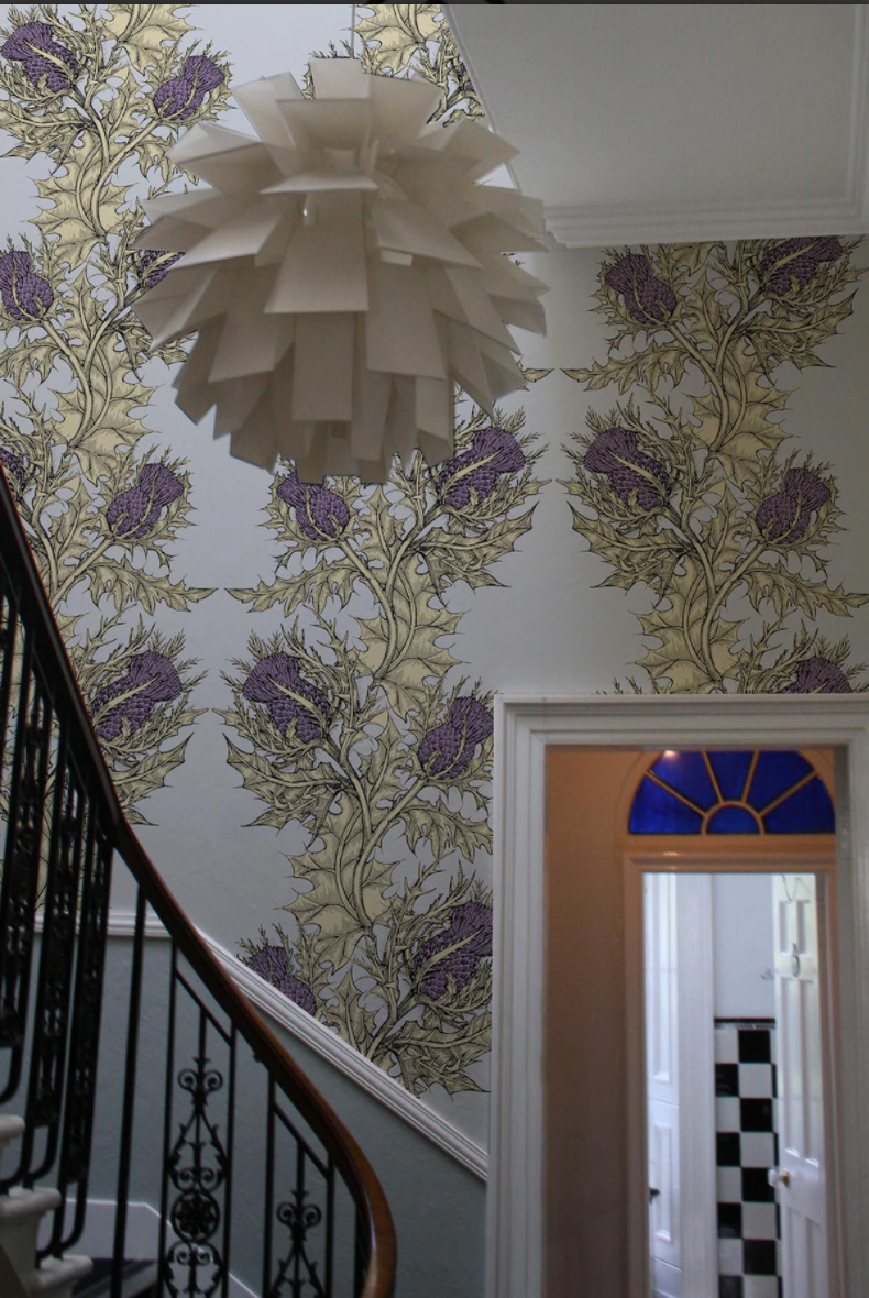 Purple & Gold on Pale Blue