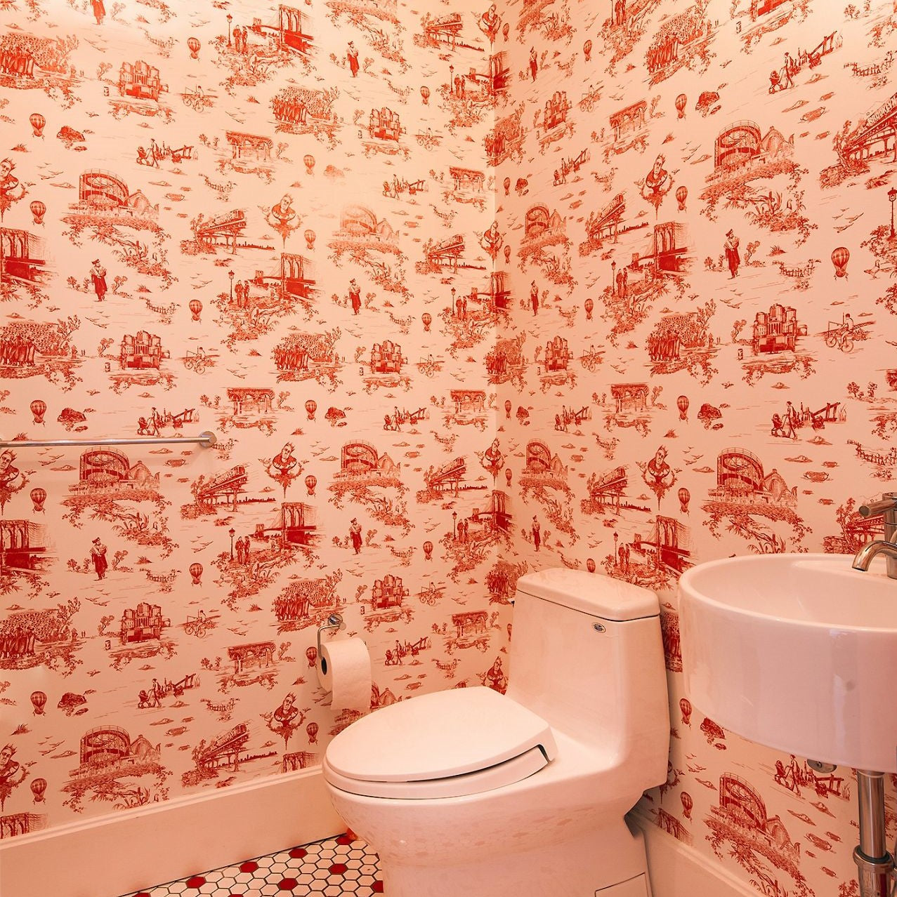 Timorous Beasties London Toile Wallpaper Red  Pink on Cream  Jane  Richards Interiors