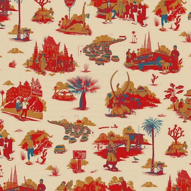 Los Angeles Toile Walnut Wallpaper