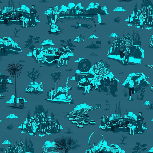 Los Angeles Toile Walnut Wallpaper