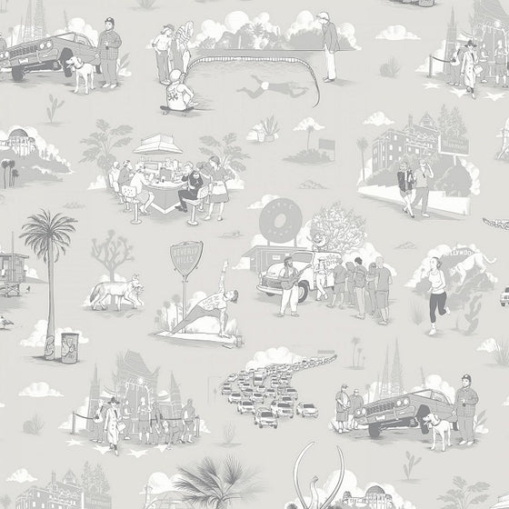 Los Angeles Toile Walnut Wallpaper