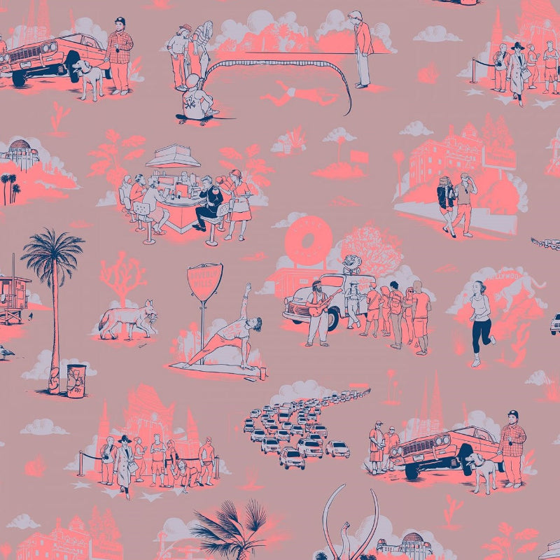 Los Angeles Toile Walnut Wallpaper